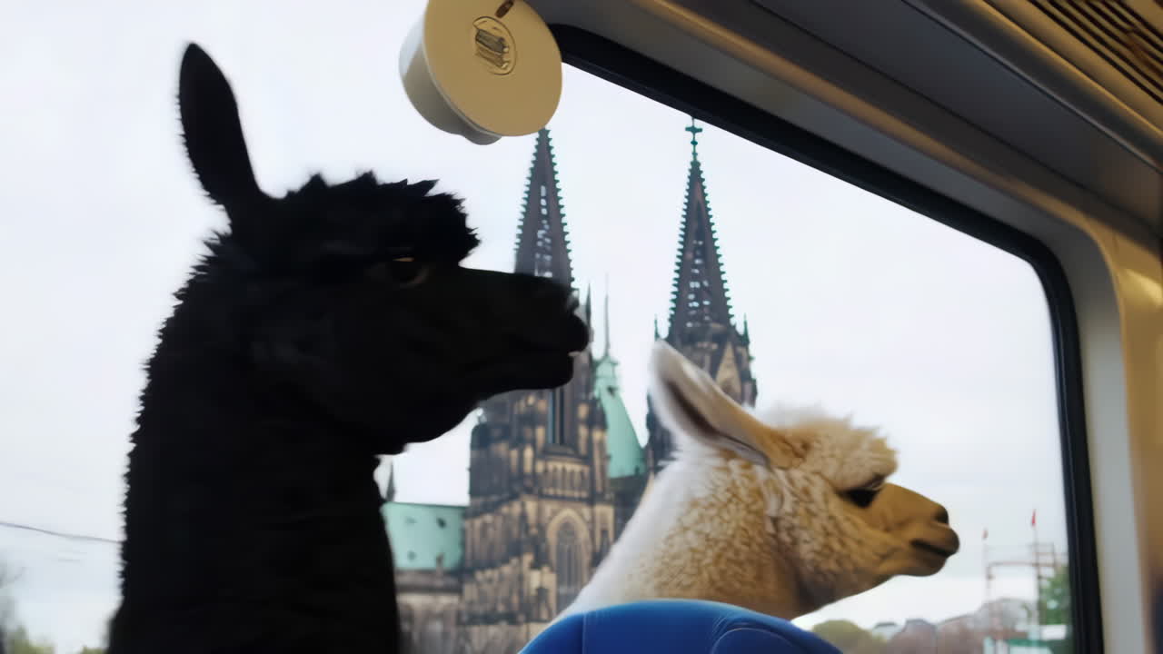 Alpacas on a Train by Cologne Cathedral