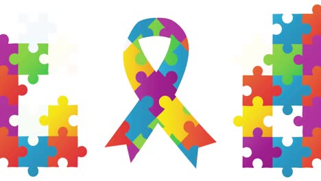 animation of colourful puzzle pieces autism awareness month ribbon