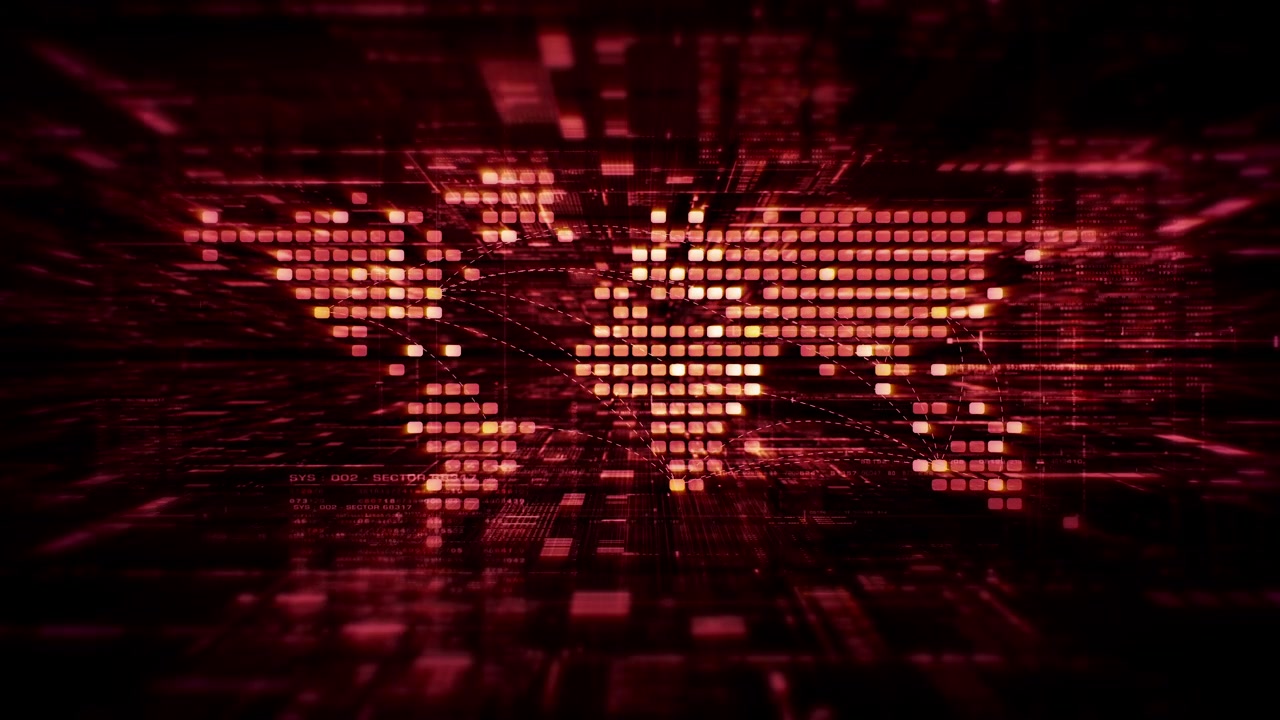 Futuristic global network simulation blending AI, quantum physics, and deep learning, with a particle matrix analyzing data in a sleek, HUD-style interface