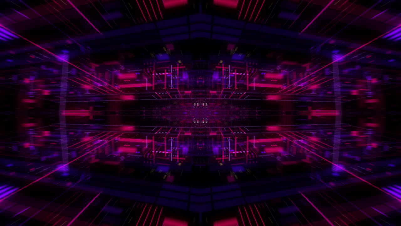 Dati virtuali su display a schermo digitale, concetto di tecnologia futura e programmazione. Unità di elaborazione centrale futuristica volante. Circuiti elettronici all'interno di un computer. Loop continuo, rendering 3D