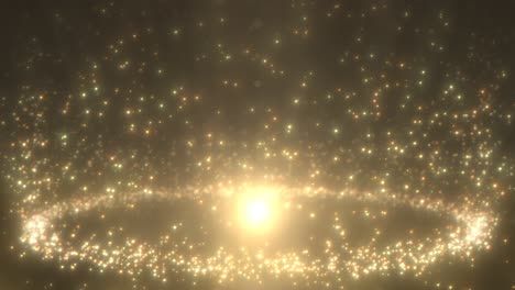 anillo dorado de partículas mágicas que se elevan con bokeh y esfera brillante - animación de fondo de movimiento de bucle sin costuras de 4k