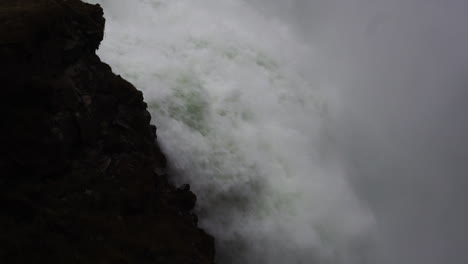 slow motion, powerful waterfall in landscape of iceland, close up