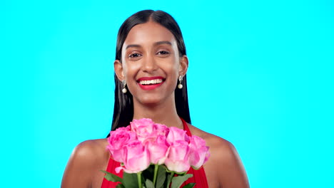 Face,-flower-bouquet-and-happy-beauty-woman