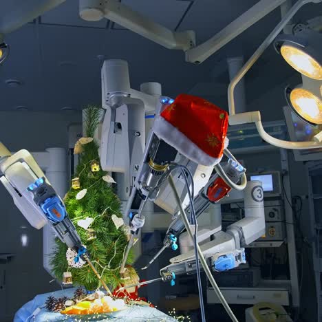 da vinci robot in the innovative surgical room. futuristic equipment decorating pine-tree on the operating table