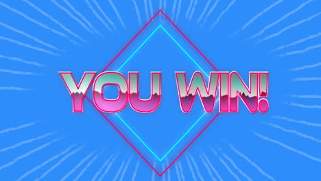 animation of you win text over lines on blue background