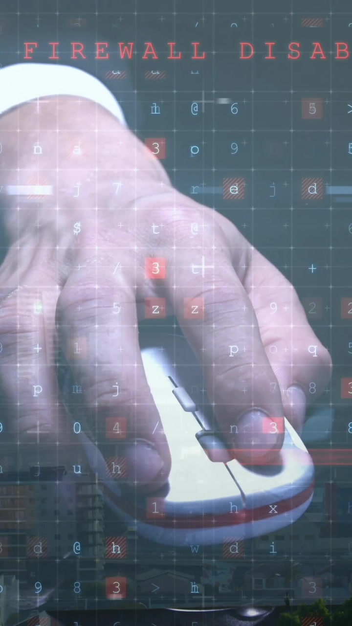 Hand using computer mouse over cybersecurity threat detection animation