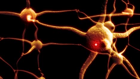 real neuron synapse network with red electric impulse activity able to loop
