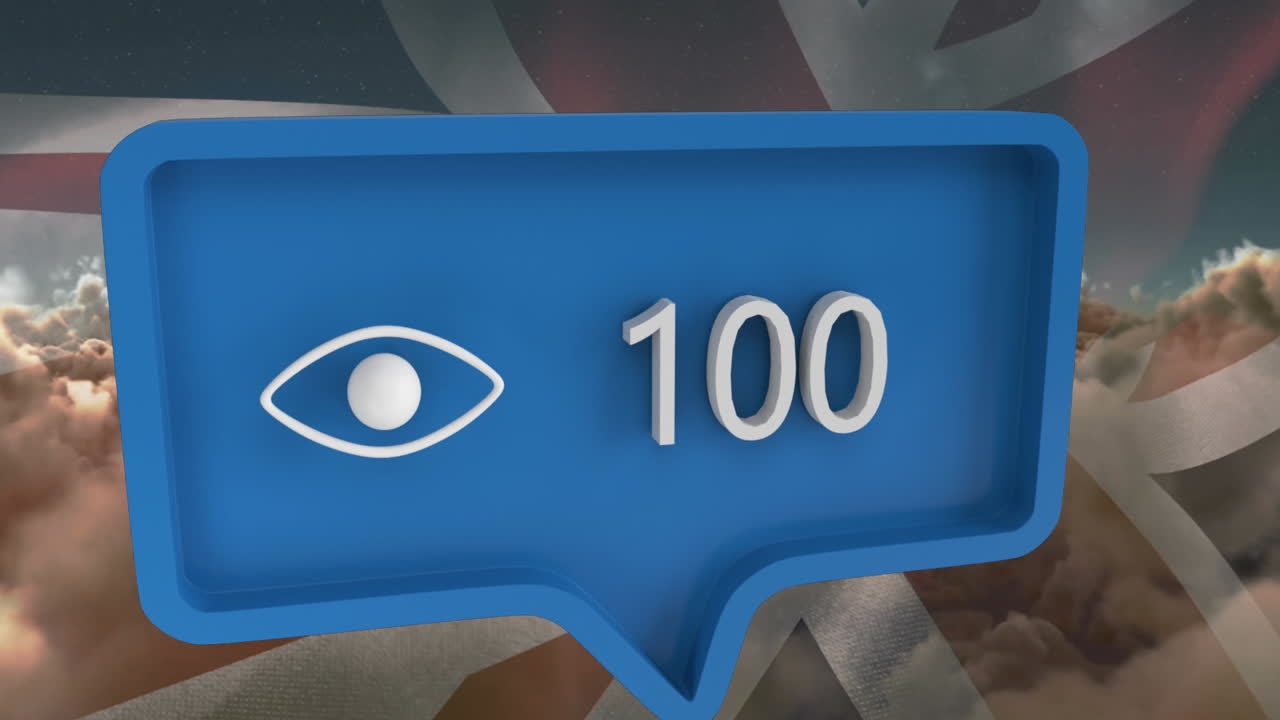 animación de burbuja de habla con números sobre nubes y bandera de reino unido