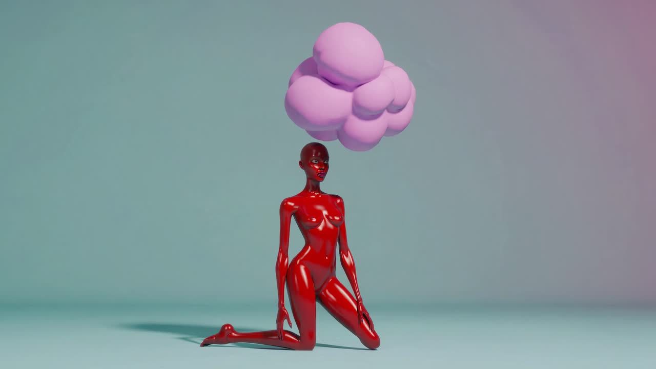 красная фигура с розовым облаком