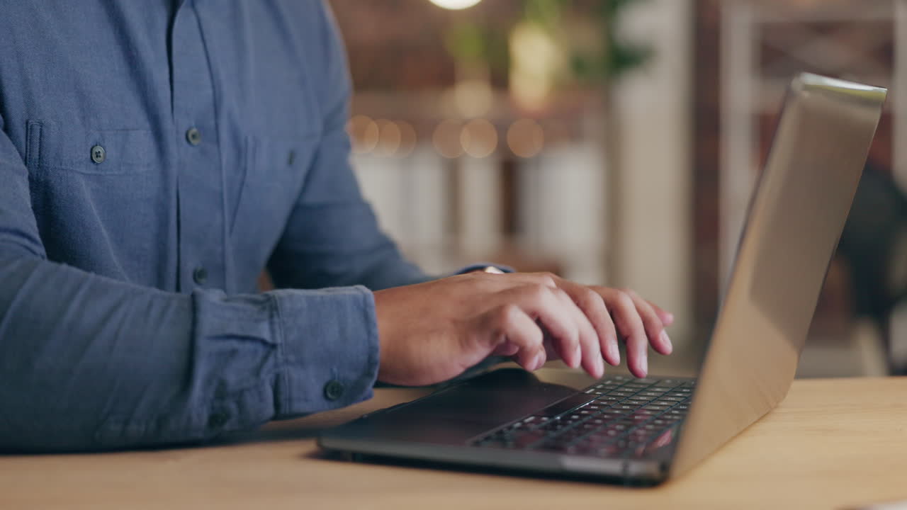 Closeup, business and hands with laptop