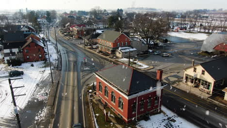 aerial historic pennsylvanian township during snowstorm