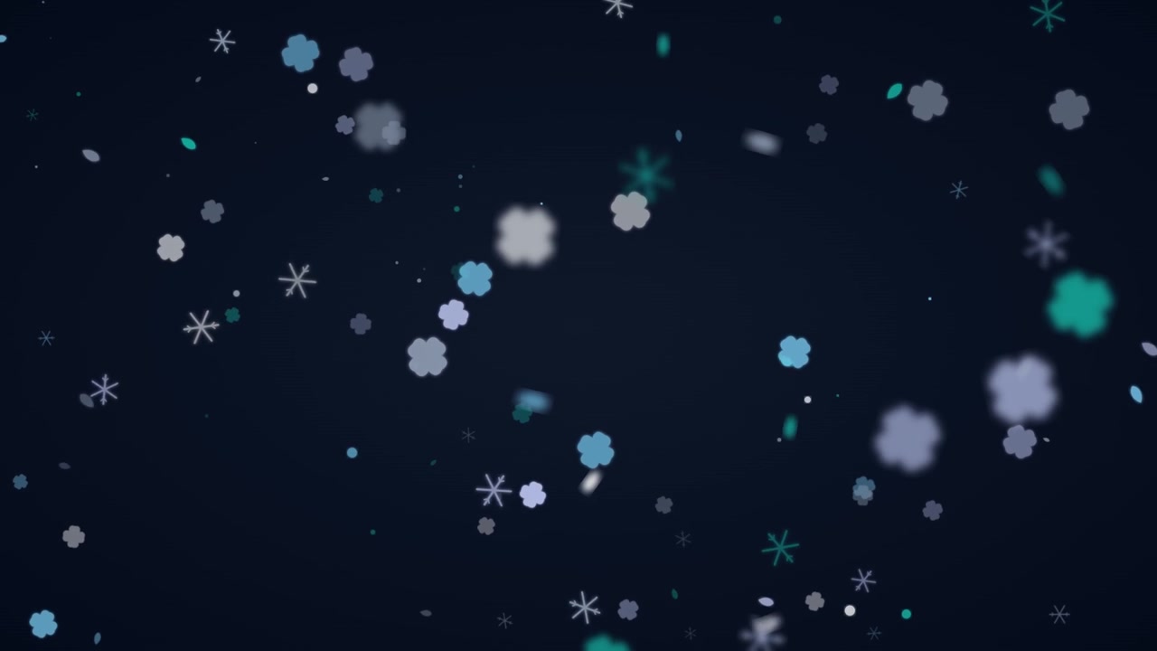 Abstract Motion Background with Falling Snowflakes and Floral Shapes