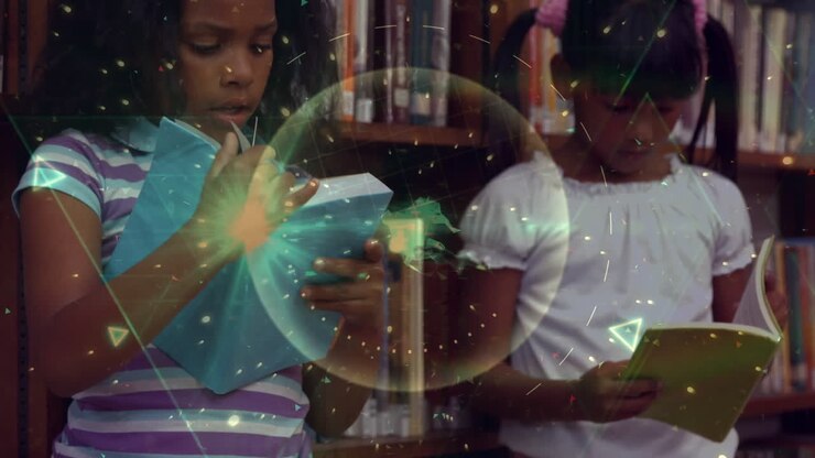 Animation of connections and data processing over school children