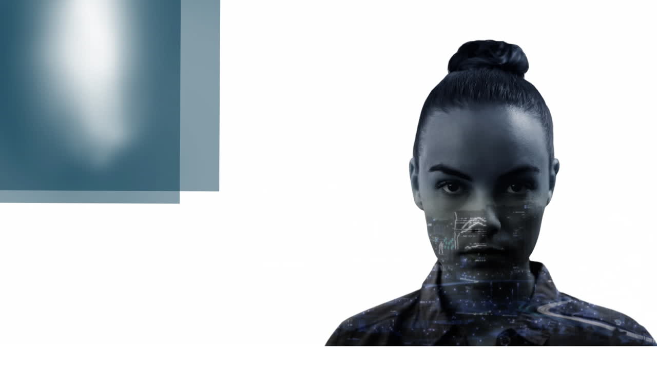 Animation of cityscape and red spots over woman face