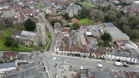 halstead essex high street and church uk aerial footage 4k