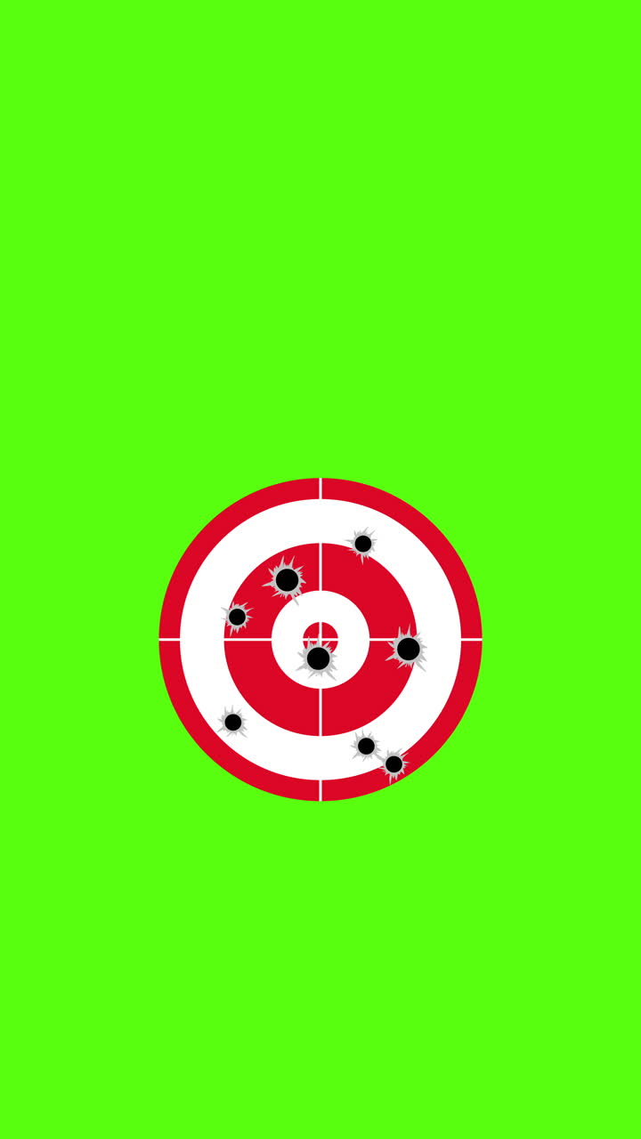 Animated Bullet Holes Hitting a Red and White Target on Green Screen