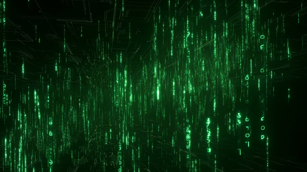 Green Digital Code Streaming Down in Abstract Matrix Style