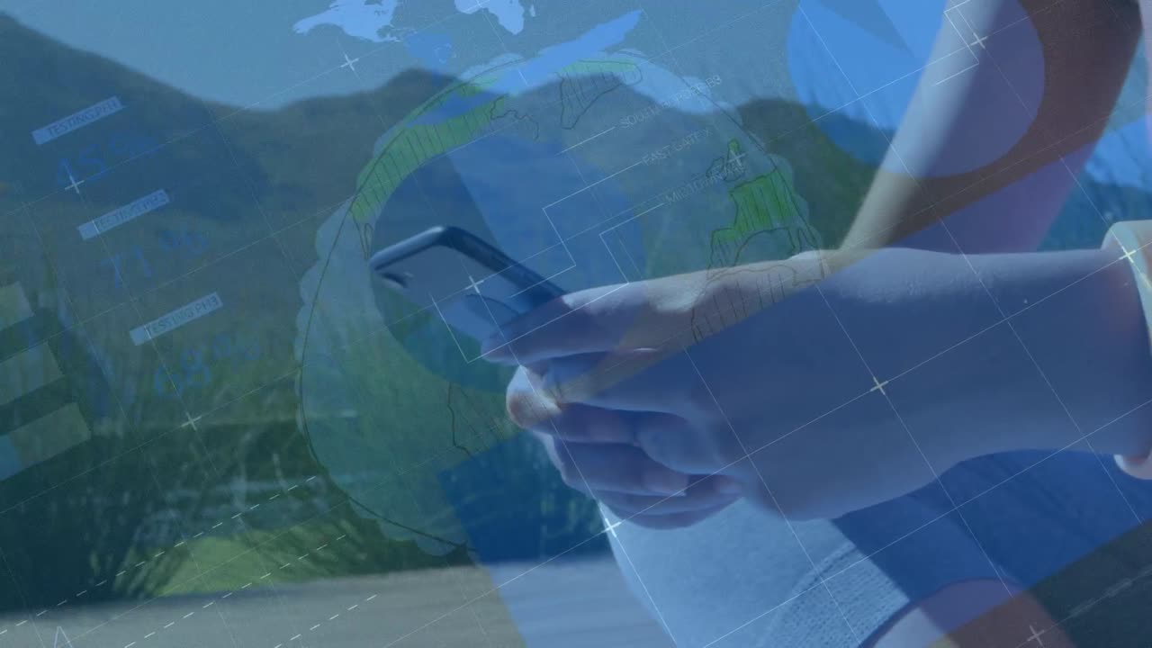 animación del procesamiento de datos sobre una persona que utiliza un teléfono inteligente