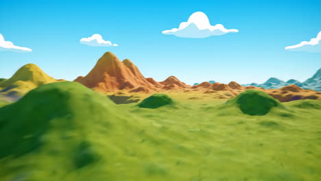 vibrant cartoon landscape with rolling hills and mountains