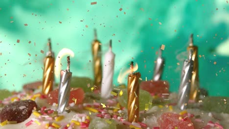 Animación-De-Confeti-Cayendo-Sobre-Velas-En-Pastel-De-Cumpleaños.