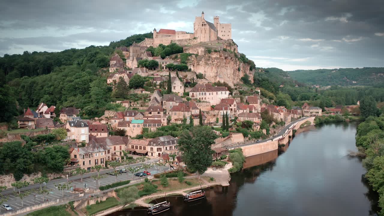 Aerial View Beynac Castle And The River Dordogne Perigord France