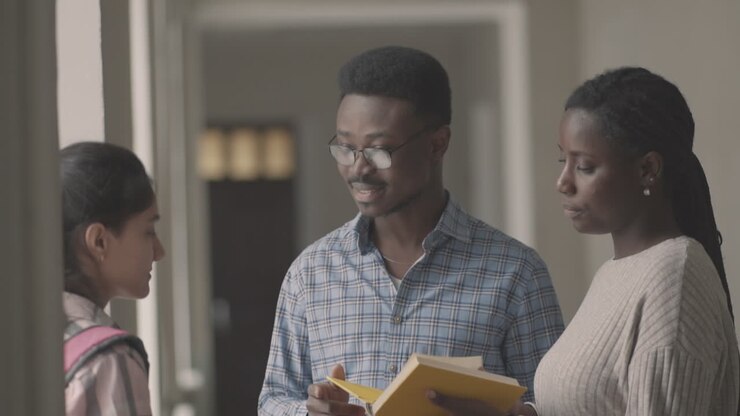 Multicultural Group Of University Students Talking And Reading Books