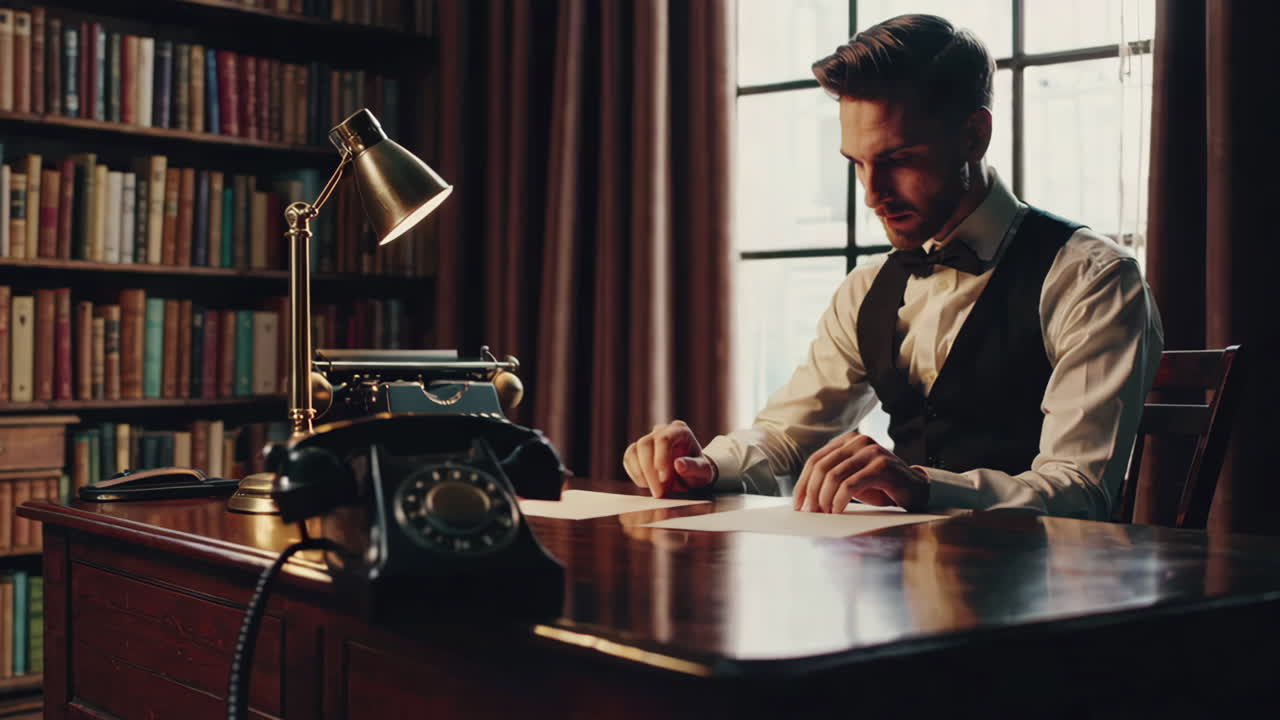 Vintage Writer in a Library