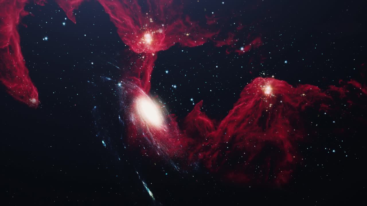 la galaxia de la vía láctea y las nubes nebulosas rojas en el universo