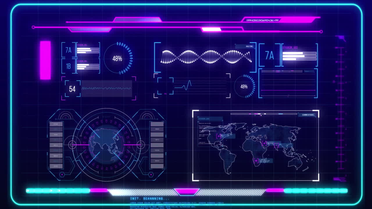 Animation of digital data processing over purple background