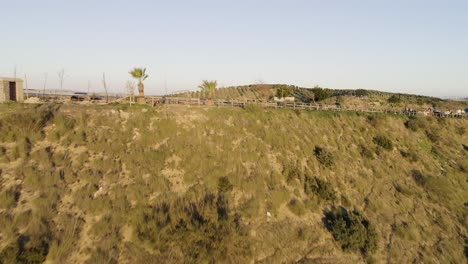 Rampa-Aérea-Sobre-Una-Colina-Y-Un-Camino-Que-Revela-Olivos-En-La-Distancia