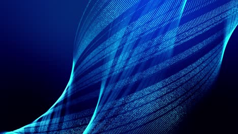 4k looped abstract background of glow particles form lines, surfaces as futuristic landscape in cyberspace or hologram. sci-fi theme of microworld, nanotechnology or cosmic space. blue spiral