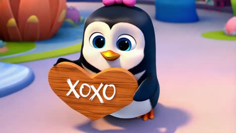 cute cartoon penguin holding a heart