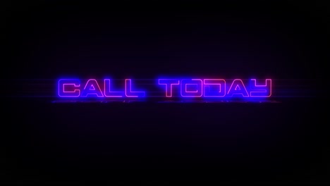 Blinkendes-Neonschild-„Call-Today“,-Elektrisch-Blau-Und-Rosa,-Blinkt-Mit-Flimmern,-Reflexion-Und-Anamorphotischen-Lichtern-In-4K