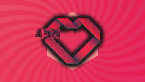 animation of abstract heart icon against radial rays in seamless pattern against pink background