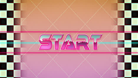 start written in metallic pink with black and white checkerboard squares moving on left and right