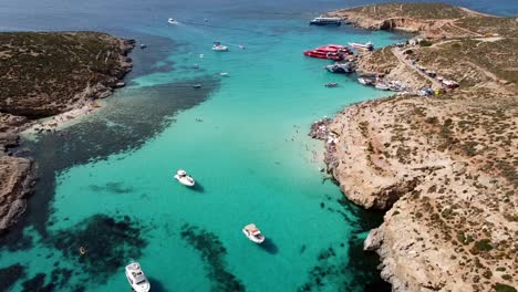 Aerial-view-of-Blue-Lagoon,-Comino-island,-Malta