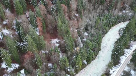 Aerial-view-of-Partnachklamm-,a-scenic-location-and-nature-attraction-in-Germany-near-Garmisch-Paterkirchen