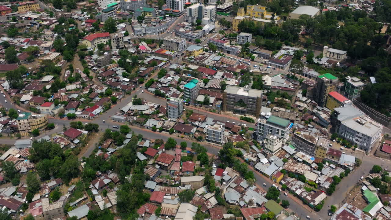Angereb Reservoir Seen From Gondor City In Daytime In Ethiopia. - aerial tilt up shot