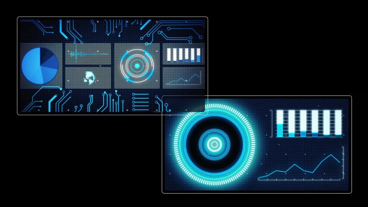 animación del procesamiento de datos con escaneo de alcance sobre fondo negro