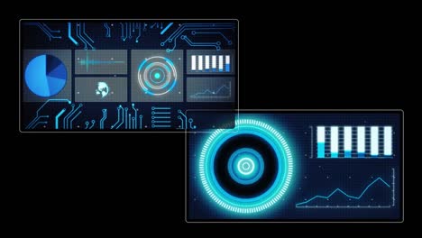 Animation of data processing with scope scanning on black background