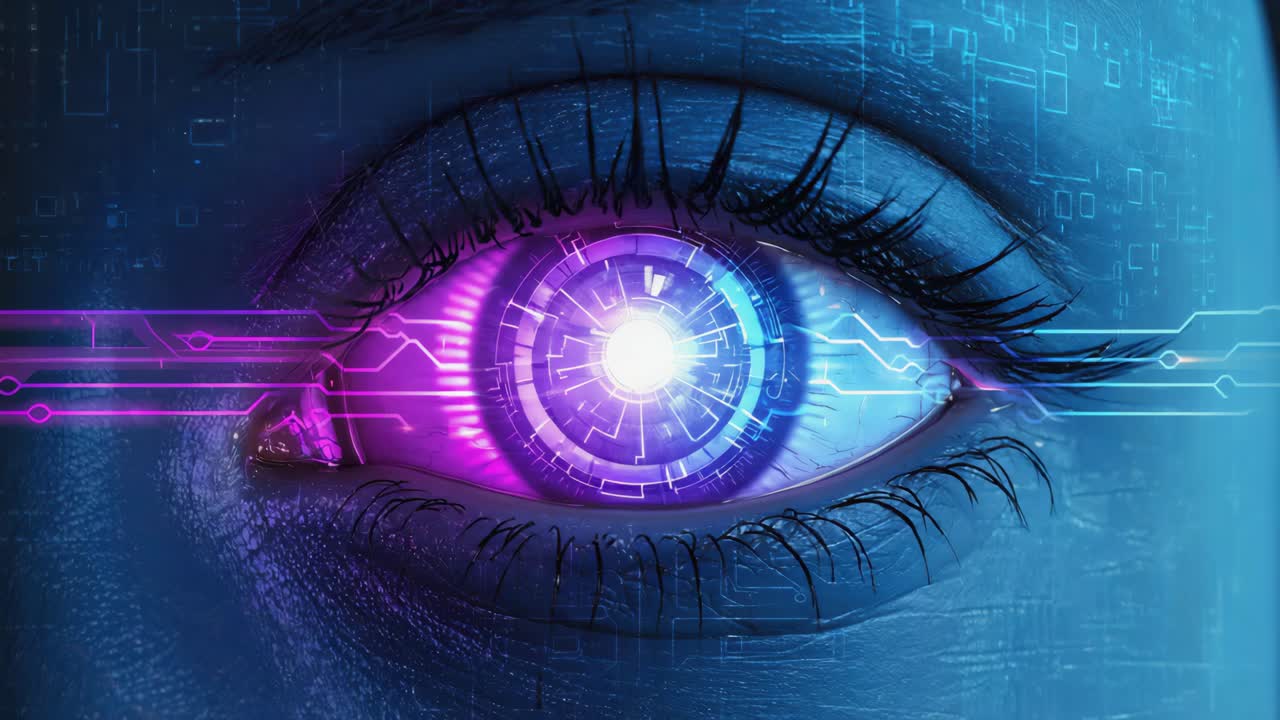 Futuristic human eye with technology