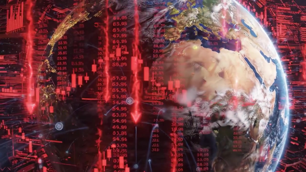 Una visualización futurista de la Tierra rodeada de análisis de datos y representaciones gráficas que destacan tendencias y estadísticas globales en un universo digital.