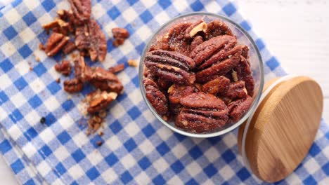 sweet and savory pecans in glass jar