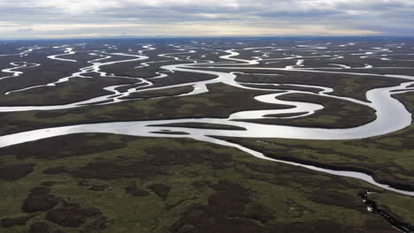 aerial view of meandering rivers in a wetland landscape