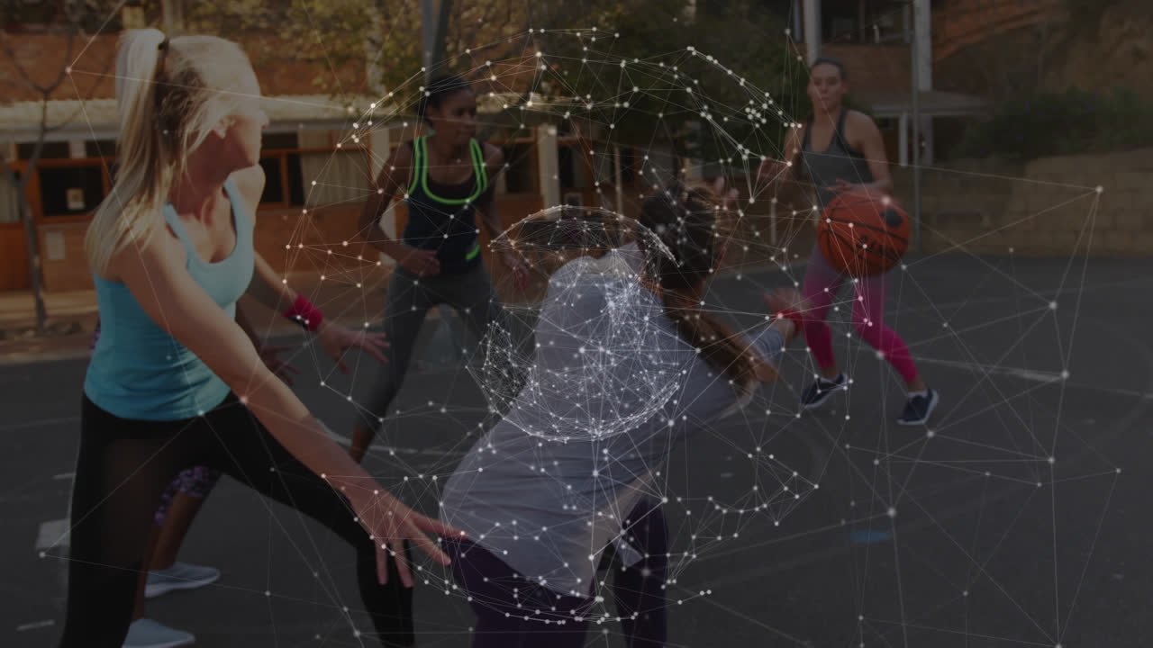 animación de la red de conexiones sobre jugadores de baloncesto