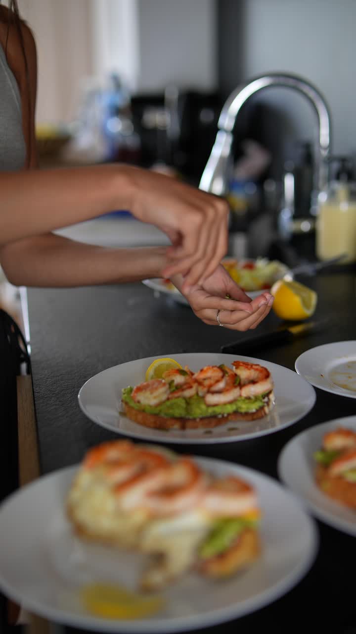 Preparing Shrimp Avocado Toast