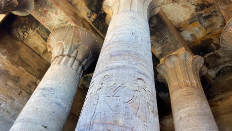 ancient egypt column pillars inscribed with hieroglyph in temple of kom ombo