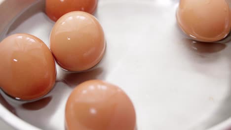 chicken eggs on the water in the plate