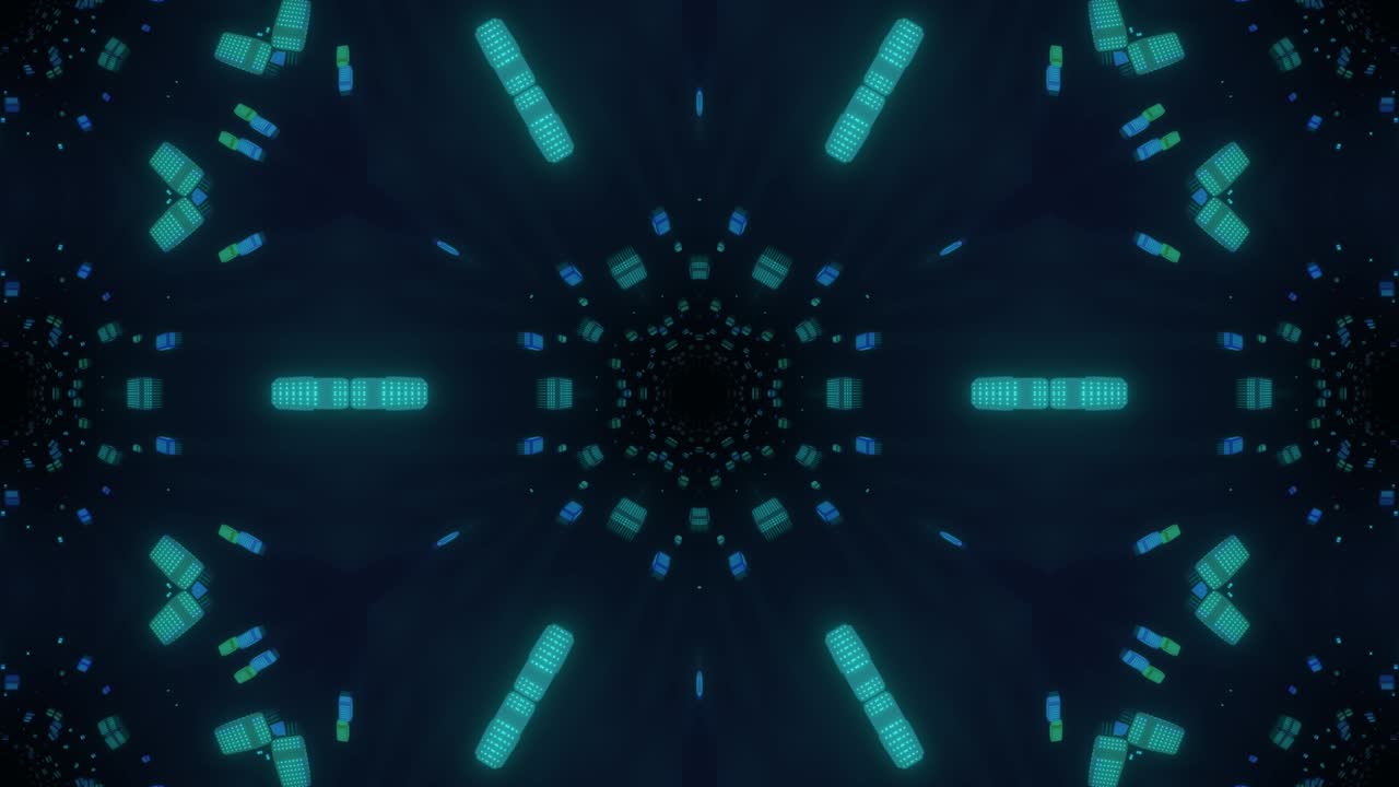 star symmetry. boxes space. Vj loop motion design kaleidoscope background. Abstract bg motion graphics 3d symmetrical glowing kaleidoscopic construction. Night club vj. Sci-fi background