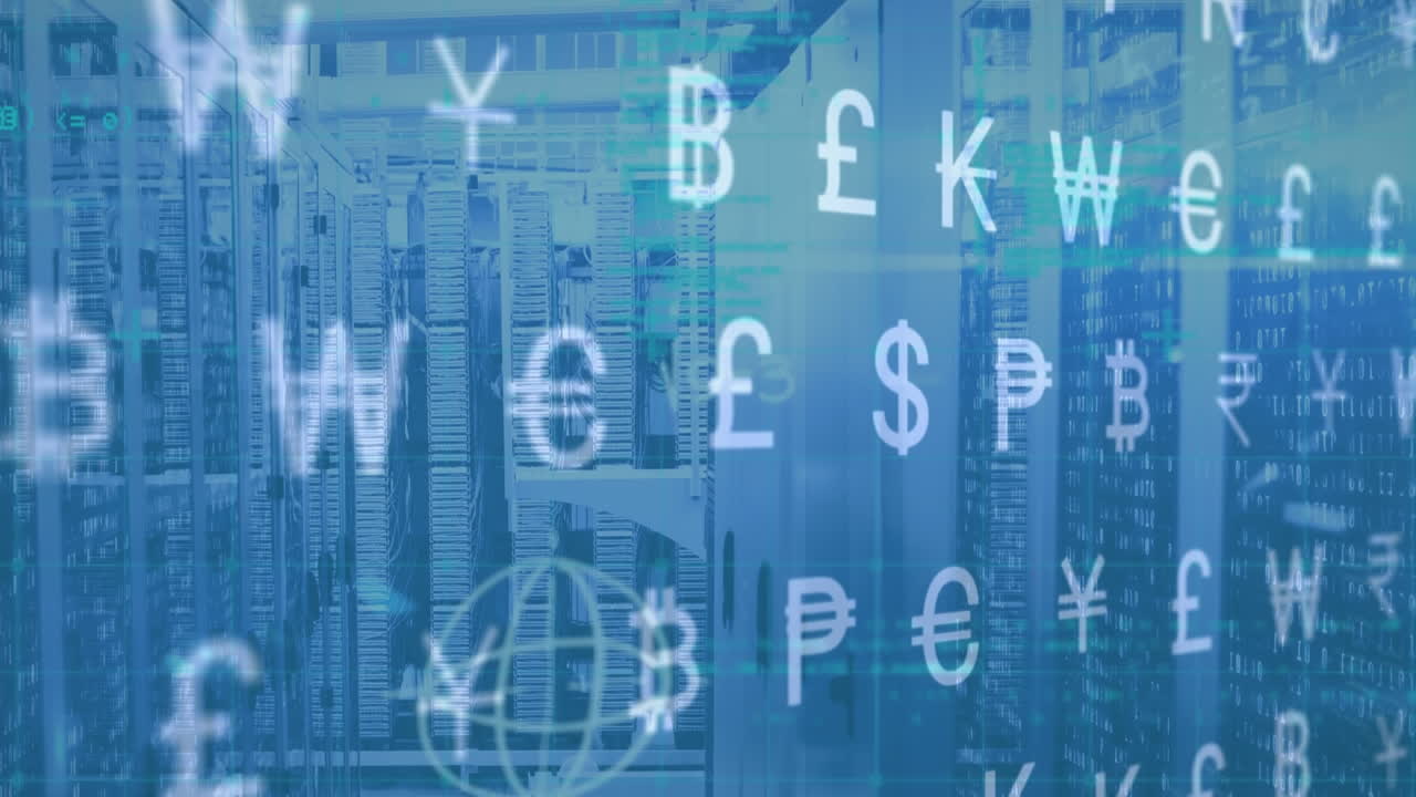 컴퓨터 서버 에 대한 여러 통화 기호를 가진 인터페이스의 애니메이션